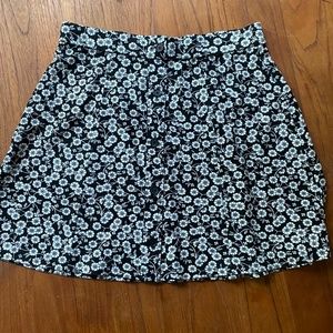 Ann Taylor LOFT Black and White Floral Elastic Waist Skirt
